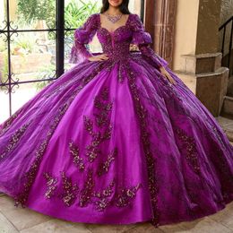 Robes de Quinceanera violet clair, robes de soirée de luxe formelles avec des Appliques en dentelle perlée, douces 15 robes de bal de remise de diplôme, 2024
