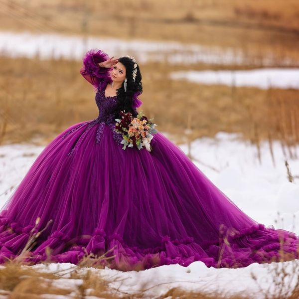 Robes de Quinceanera violet clair robe de bal 2024 pour douce 16 fille paillettes dentelle perles jusqu'à fête d'anniversaire robe de bal robes de 15 ans