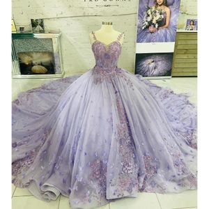 Robes de Quinceanera violet clair douce 16 fille robe de bal Appliques cristal fête d'anniversaire robes de princesse vestidos de 15 años