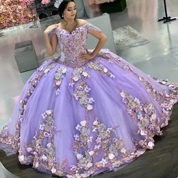 Lichte paarse Quinceanera -jurken met applique morp zoet 16 jurk Vestidos de 15 anos prom jurken voor vrouwen vegen trein 0516