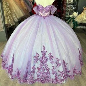 Lichtpaarse glanzende Quinceanera jurk Mexicaanse vestidos de 15 prinses applique Sweet 16 verjaardag XV baljurk Assepoester meisje jurk