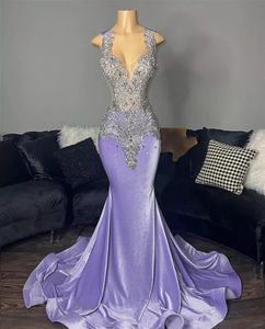 Robes de bal Mermiad en velours violet clair pour filles noires, robes de luxe en perles Spaghetti, robes de remise de diplôme, robes de fête d'anniversaire, 2022