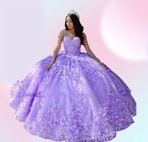 Vestido violet léger de 15 robes Anos Quinceanera 2022 Butterfly Applique Sweet 16 Quince xv Prom Gowns3079076