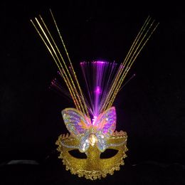 Licht regenvlinder vezelmasker kleurrijk maskerade feest prinses flash half gezicht masker led rave speelgoed