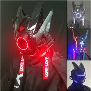 Light Shinobi Samurai Mask Cyberpunk Cosplay Cosplay Dreadlocks Cool avec des tresses LED Christmas Halloween Gift Dreads Ailes 240430
