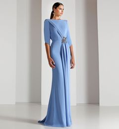 Légère ciel bleu demi-manche élégante robe élégante Mermaid Femme Vintage robe de soirée classique Housse sans dos