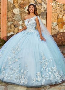 Robes de Quinceanera bleu ciel clair une épaule dentelle Floral appliqué doux 16 robe de bal tenue de soirée robes de soirée de reconstitution historique