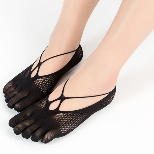 Bas à cinq doigts en velours d'été léger et doux pour femmes Point de talon en silicone anti-dérapant ultra-mince marée chaussettes de yoga sexy à cinq doigts Chaussette pour enfants