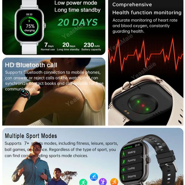 Light Sports Smart Watch Men Full Touch Screen Asistente de voz BT Llama a Wallwatch Fitness Watches Digital Watchs For Android IOS