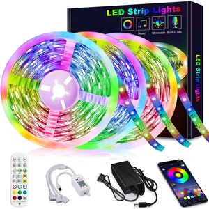 Ensemble de bandes lumineuses led rgb5050, bluetooth, musique, panneau nu coloré, 18 led/mètre, lampe d'ambiance 12V, bandes lumineuses led