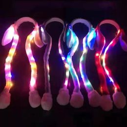 Verlichte hoofdband feest gunsten LED Jump Bunny oor Hair Haar Hoopplush Animal Moving Hoofdtooi Halloween Pasen Kostuum Props C0907