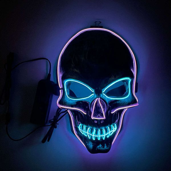 Máscara de calavera con alambre Led para fiesta, decoración de Halloween, máscara de calavera con luz Led brillante