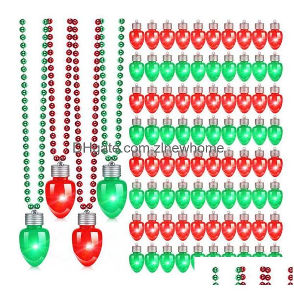 Pendentif lumineux Bb, collier sur perles de Mardi Gras, LED clignotantes dans le noir, guirlandes de vacances, fête de Noël, cadeau de bas, goutte Dh1Ox