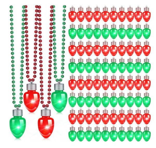 Allumez le collier d'ampoule de pendentif sur les perles de Mardi Gras LED clignotant brillant dans les guirlandes sombres vacances fête de Noël faveur bas de Noël