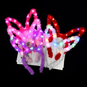 Diadema con Orejas de conejo iluminada, tocado de conejito Led brillante para Halloween y Pascua, decoración de ambiente para fiesta de cumpleaños
