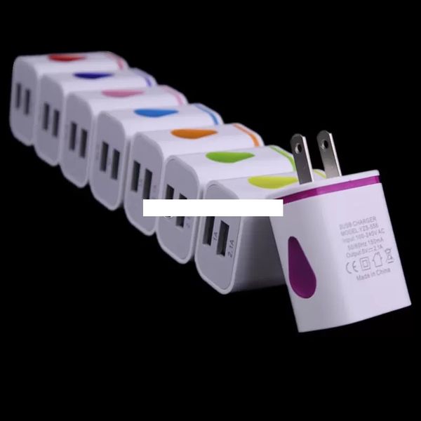 Ilumine la gota de agua LED Cargadores USB duales Adaptador de corriente de viaje para el hogar Cargador de pared para iPhone Samsung HTC LG Tablet