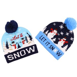 Gorro de Navidad con luz, 6 luces LED de colores, gorros de punto de ganchillo, gorros, muñeco de nieve, alce, árbol de Navidad, gorros con solapa de invierno, sombreros con bola de POM POM para unisex