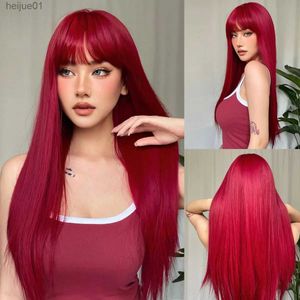 Vin léger des perruques synthétiques rouges avec une frange pour les femmes Long Right Hair Wig Natural Cosplay Party Resistantl231024