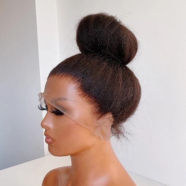 Pelucas delanteras de encaje recto Yaki claro, peluca con diadema sintética Natural, se puede peinar, pelo de fibra resistente al calor para mujeres negras