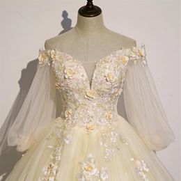licht gele bloem borduurwerk baljurk koningin jurk middeleeuwse jurk renaissance jurk koninklijke Victoriaanse jurk prinses cosplay Ball254l