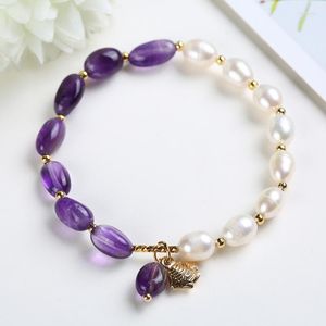 Lichtgele gouden kleur Strawberry Crystal Connect onregelmatige vorm Parelsarmband Amethists Stone Jewelry Link Chain