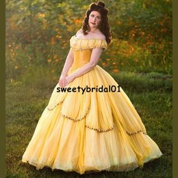 Robe de Quinceanera jaune clair 2021 perles paillettes douce 16 robes vestidos de 15 Novia Pageant robes