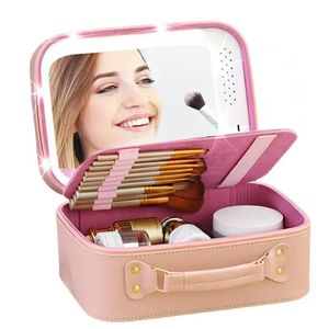 Étui cosmétique éclairé avec miroir LED portable Sac cosmétique portable Boîte de rangement de maquillage étanche à grande capacité 240428