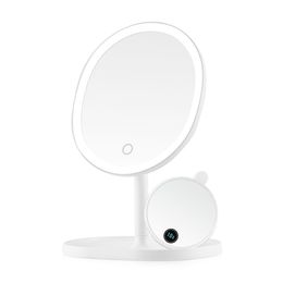 Miroir de maquillage éclairé avec grossissement, dessus de table de vanité rechargeable 8 5 avec plateau de rangement, LED ronde à intensité variable, mini miroir magnétique 10X
