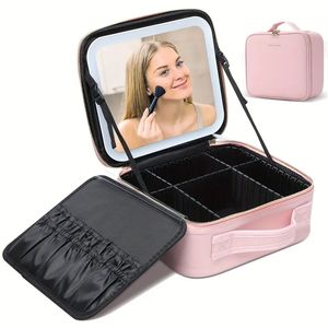 Étui de train de voyage de maquillage éclairé avec miroir lumière LED 3 luminosité réglable sac cosmétique stockage portable cloison réglable trousse de toilette étanche