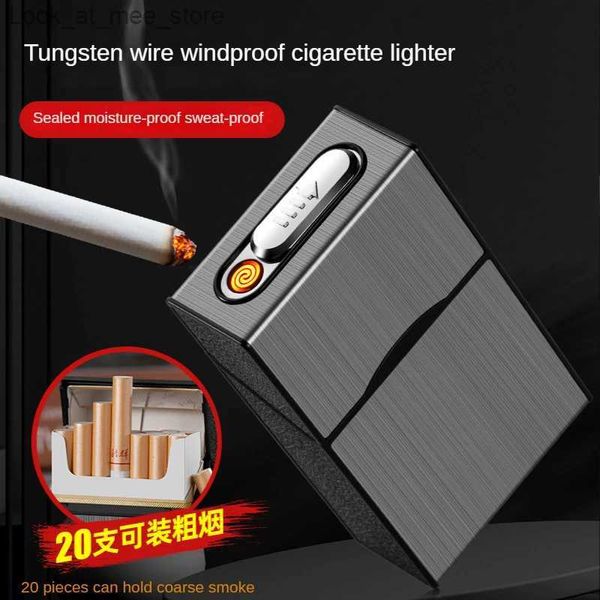 Encendedores 20 cajas de cigarros Caja de luz Caja electrónica de carga USB Accesorios para fumar a prueba de viento portátiles y regalo para hombre Q240305