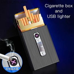 Briquets 2022 Nouveau USB inhabituel double arc charge lumière accessoires de cigares 2-en-1 support de boîte à cigares rechargeable étanche Q240305
