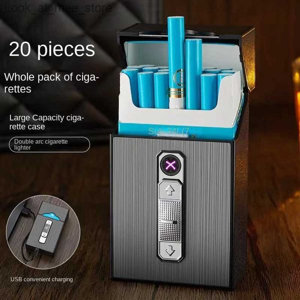 Briquets 2022 boîte à cigares fine et épaisse, nouvelle boîte à cigares 2 en 1 avec lumière de chargement USB à double arc, accessoires spéciaux pour fumer Q240305