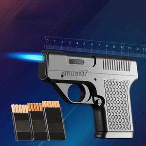 Aanstekers 2023 Nieuwe Clip Gun Type Butaangasaansteker Sigarettenhouder met drie capaciteiten Winddicht Jet Blue Flame Aanstekers Roken Accessoires 240325