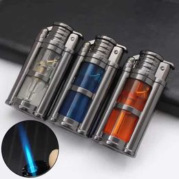 Lighters 2023 Nouveau bac à carburant visible transparent Torche Torche Bustane Briquet Mentille ACCESSOIRES Cigarette Cigare Igniter T240422