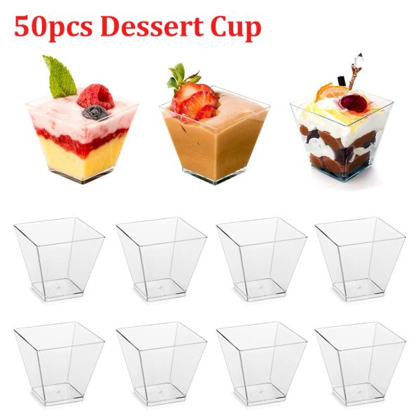 Briquets 50pcs jetables en plastique dessert tasses portion transparente dessert glace tasse maison fête de noël fourni 58 ml/pc