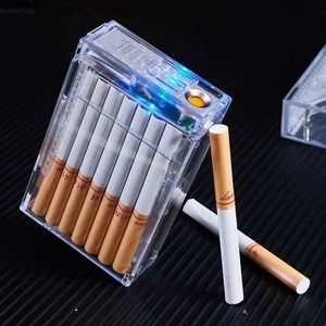 Briquets automatique boîte à cigares USB lumière 20 capacité transparente étanche boîte à cigares tungstène allumer la lumière de charge Q240305