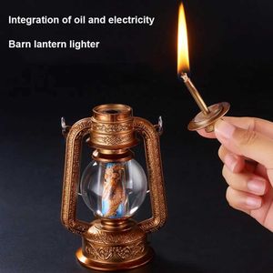 Briquets Barn Lantern Design Kerosend Briquet, intégration du kérosène et de l'électricité rétro sans essence allumage tige d'allumette décoration de table O06Q
