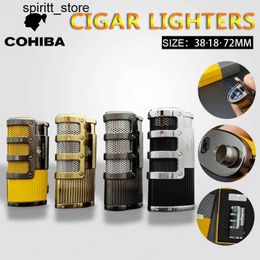 Lighters Cohiba Metal Cigar Lamp Multi-fonction Outdoor Portable Vente à vent Double Flamme directe Spray Butane Lampe à gaz Butane Gift haut de gamme S24513