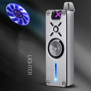 Aanstekers Creative Fidget Spinner intelligent dual arc elektronisch licht met schijnwerper roterend metaal vlamloos USB opladen Q240305