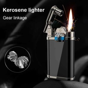 Encendedores Creative Gear Linkage Gasolina Queroseno Encendedor Nuevo Retro Portátil Metal Pedernal Sin gasolina Aceite Cigarrillo Encendedor Gadget para hombres M0RB