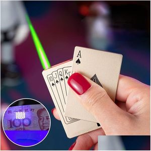 Lighters Creative Jet Torch Green Flame Poker Light Metal Metal Windproof Playing Card Nove