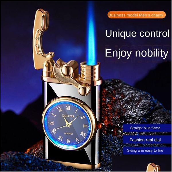 Lighters creative watch jet cigarro gas de gaseado antorcha turbo a prueba de viento de metal azul llame butano butane gadgets gadget entrega dhha8