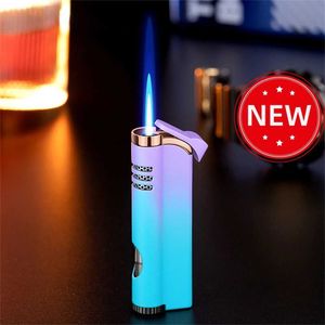 Briquets créatif coupe-vent torche sans gaz briquet fort Tube droit bleu flamme Turbine Butane rechargeable Jet cadeau pour hommes