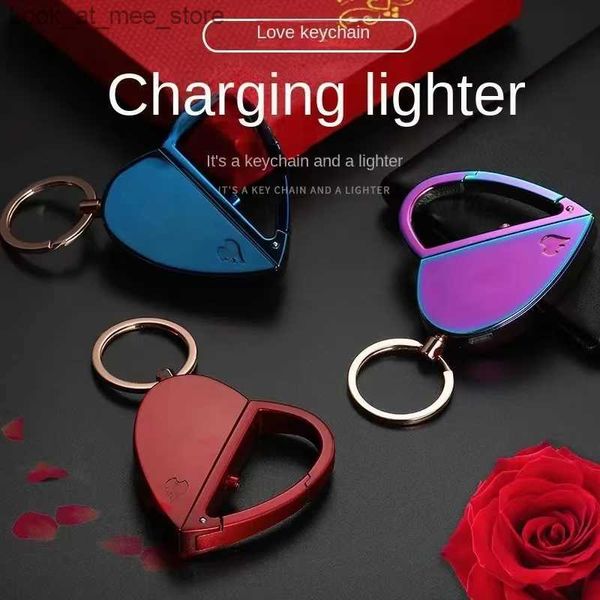 Briquets Mode Amour En Forme Pliant Porte-clés Fil De Tungstène Lumière USB Charge Cigarette Électronique Lumière 520 Saint Valentin Cadeau Q240305