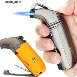 Lighters Galiner Metal Gun Cigar Light Pocket Blue Flame 2 Jet Flash Lampy Cigar Aedle Cutle Tool S24513 S24513