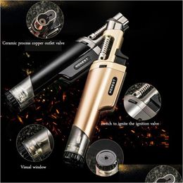 Briquets à gaz allume-cigare rechargeable Butane torche coupe-vent Jet flamme briquets fumeurs accessoires livraison directe maison Garde Dh2Jf