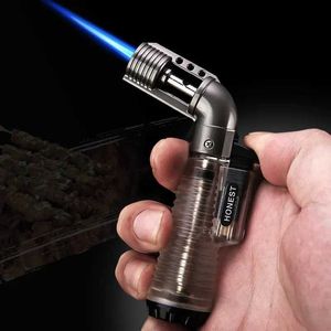 Lighters Honest Innovative Elbow Injection Direct Préchable Portable Portable Transparent Mini Welding Gun Pipe Cigar Pipe Lighter Mens Gift T240422