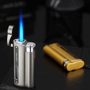 Briquets Vente chaude allume-cigare rechargeable interrupteur tactile briquets coupe-vent pour fumer flamme bleue briquets torche en métal YQ240124