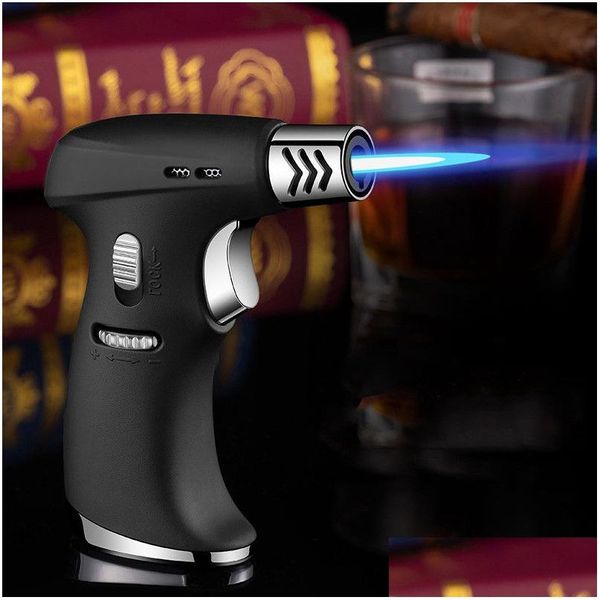 Lighters Jet Butane Gas plus léger fument en métal Torche Ventroproofer Cigar Gun Turbo Big Firepower Bijoux Souding Kitchen Outdoor Mens Dro Dhnzh