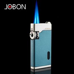 Aanstekers Jobon Nieuwe metalen butaan gaslamp sterke wind dubbele vuur blauwe vlam gepersonaliseerd zichtbare luchtkast rokende heren cadeau s24513